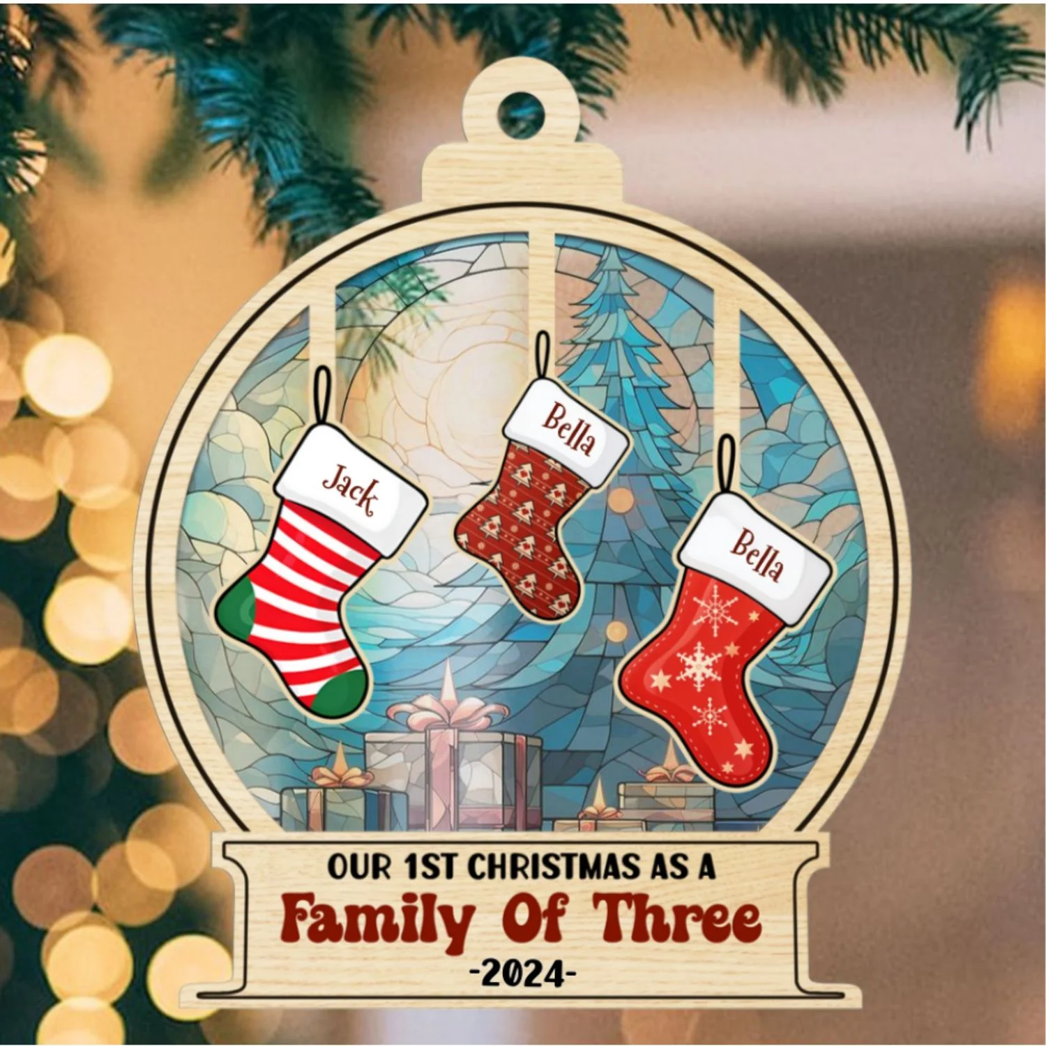 Family 1st Christmas - Personalized Custom Suncatcher Ornament - Image 6