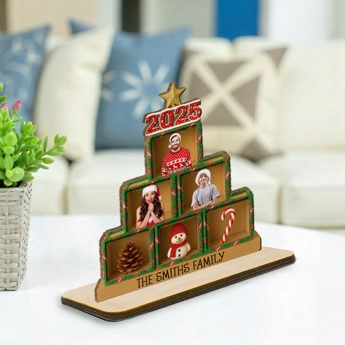 Family 2025 - Personalized Custom 2-Layer Wood Plaque With Flat Base - Image 2