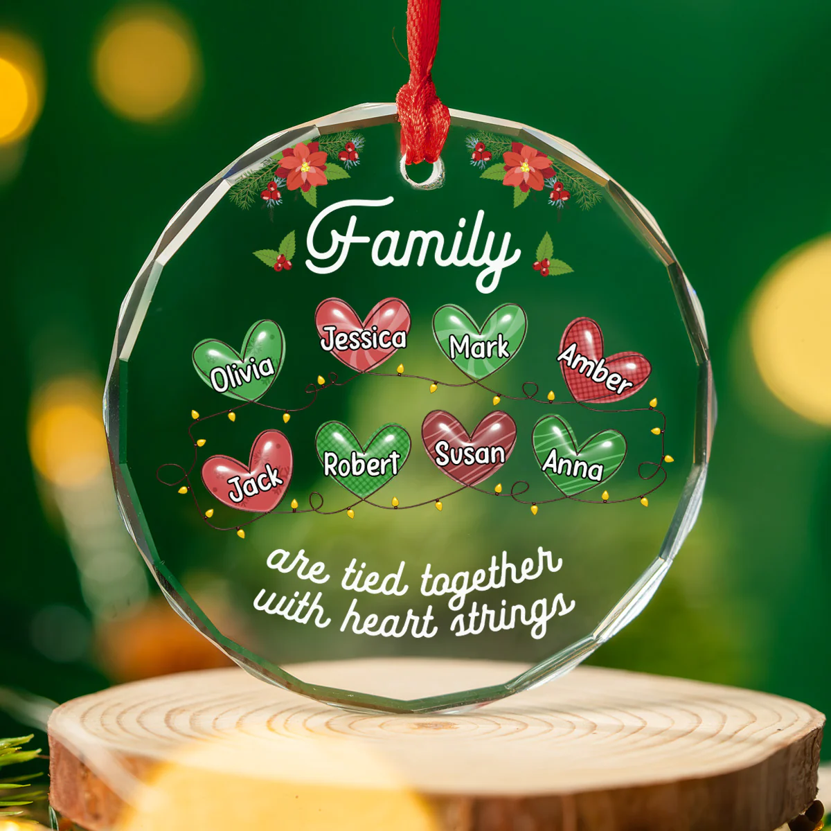 Family Are Tied Together With Heart Strings - Personalized Custom Glass Ornament - Image 3