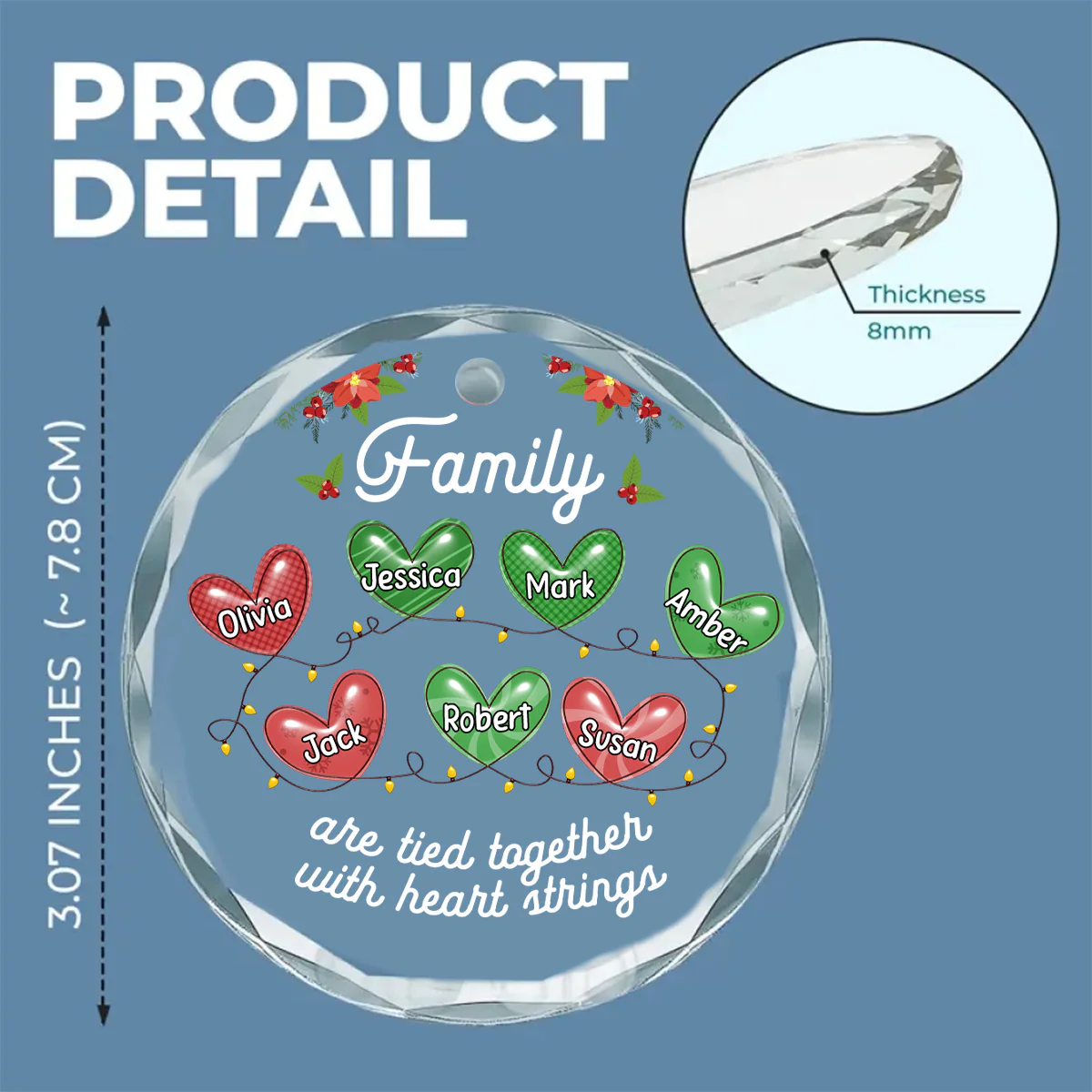 Family Are Tied Together With Heart Strings - Personalized Custom Glass Ornament - Image 5