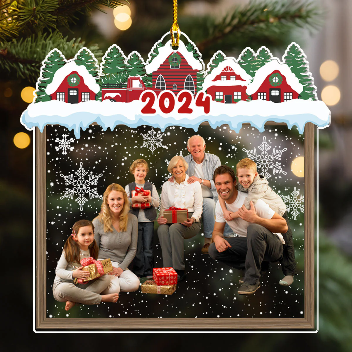 Family Beautiful Christmas Town Village View - Personalized Custom Acrylic Ornament - Image 4