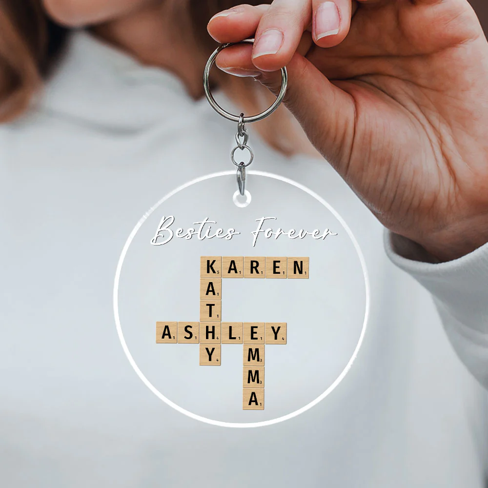 Family Besties Coworker Crossword Art  - Personalized Custom Acrylic Keychain - Image 2