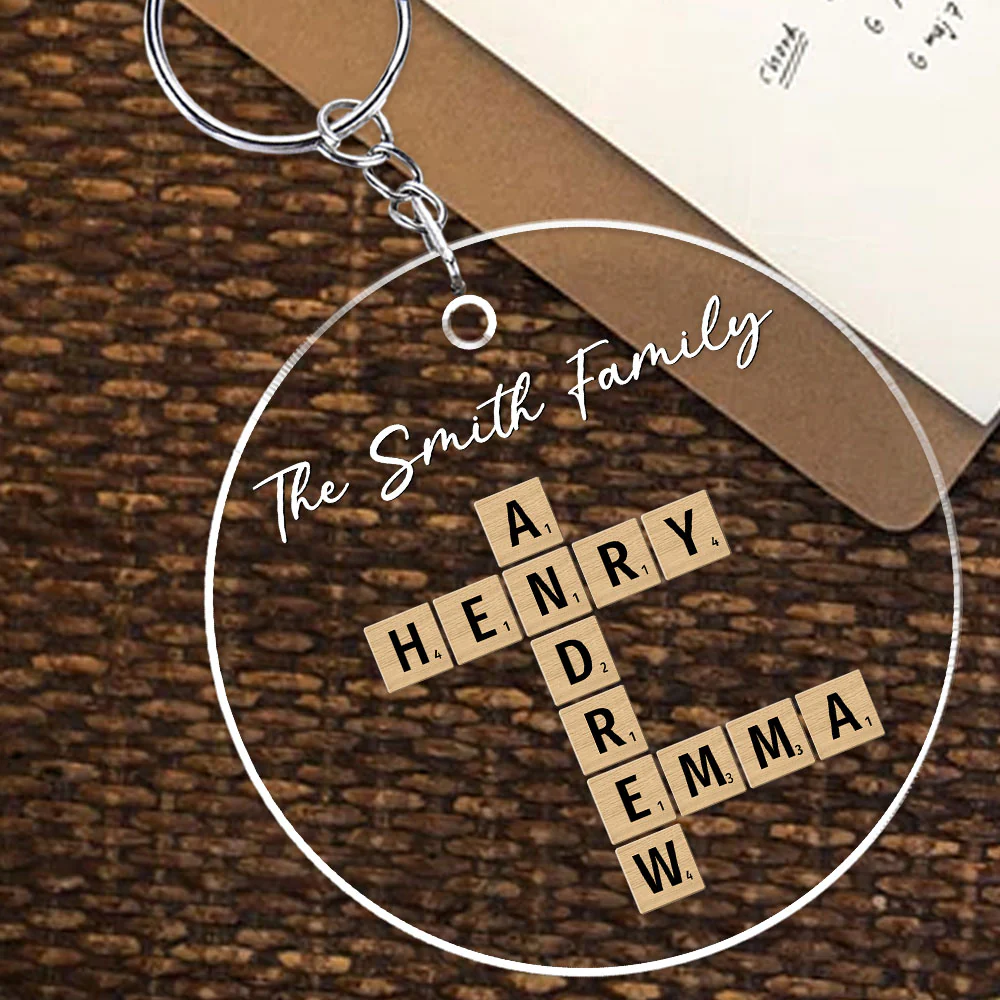 Family Besties Coworker Crossword Art  - Personalized Custom Acrylic Keychain - Image 3