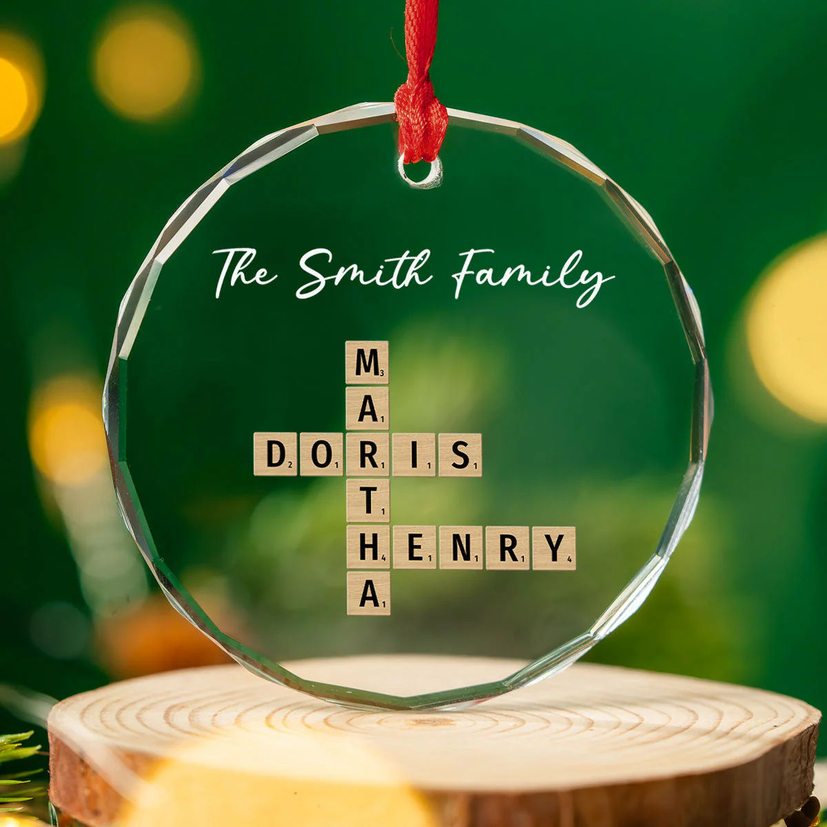 Family Besties Coworker Crossword Art - Personalized Custom Glass Ornament - Image 3