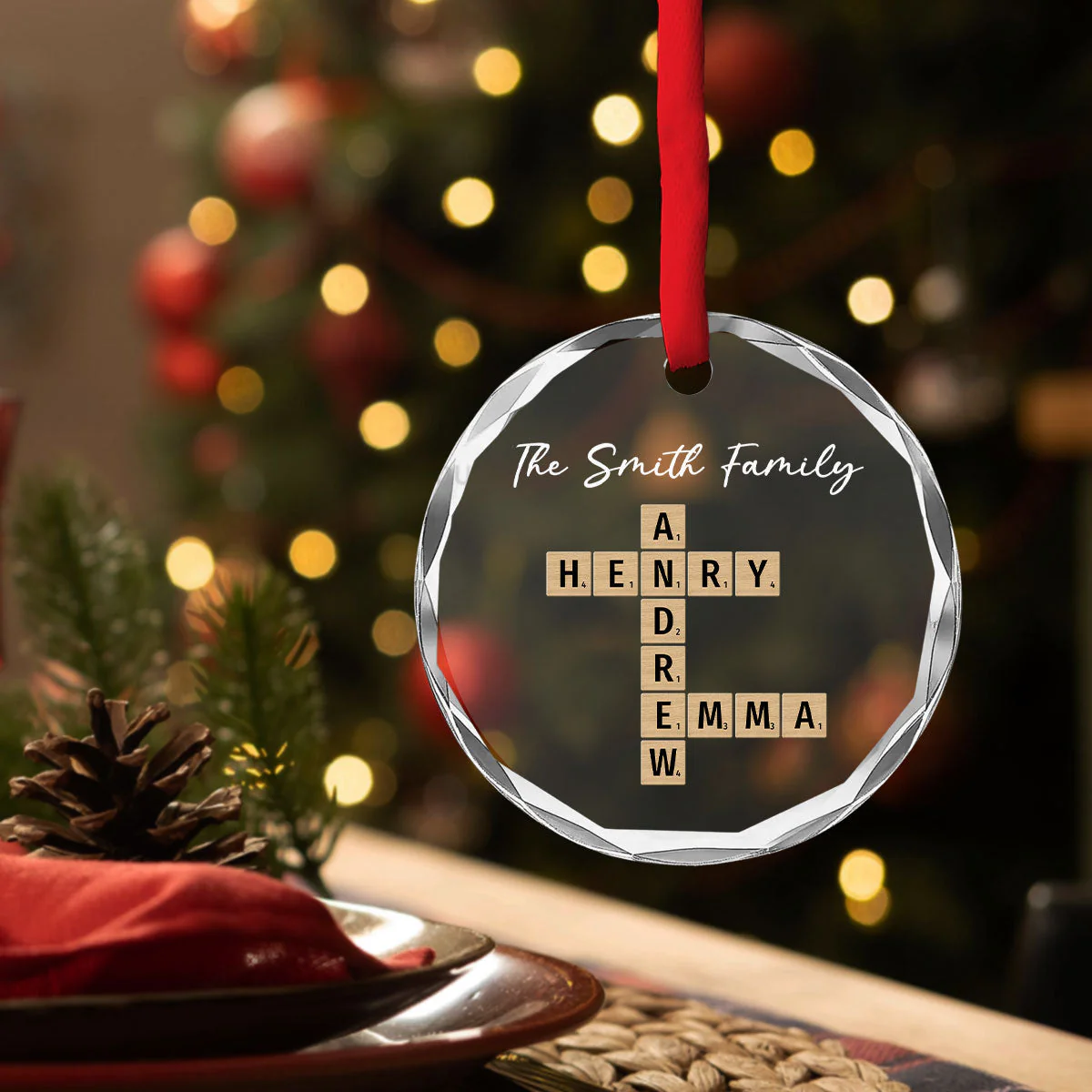 Family Besties Coworker Crossword Art - Personalized Custom Glass Ornament - Image 4