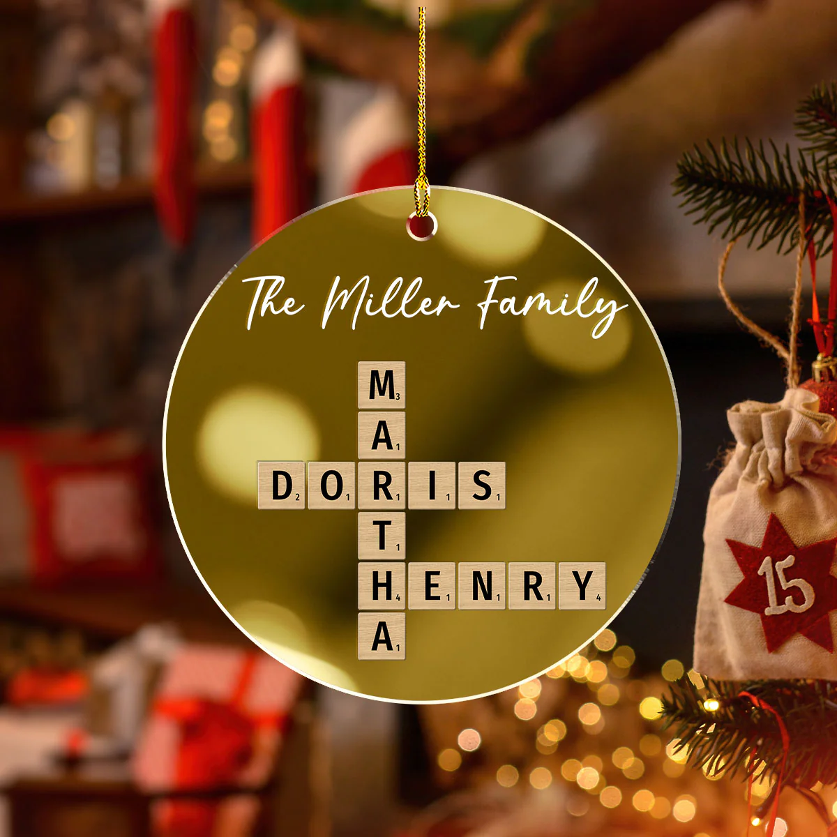 Family Besties Coworker Crossword Art - Personalized Custom Mirrored Acrylic Ornament - Image 2