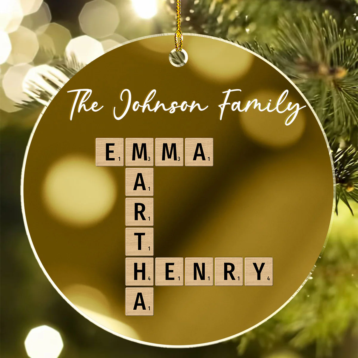 Family Besties Coworker Crossword Art - Personalized Custom Mirrored Acrylic Ornament - Image 3