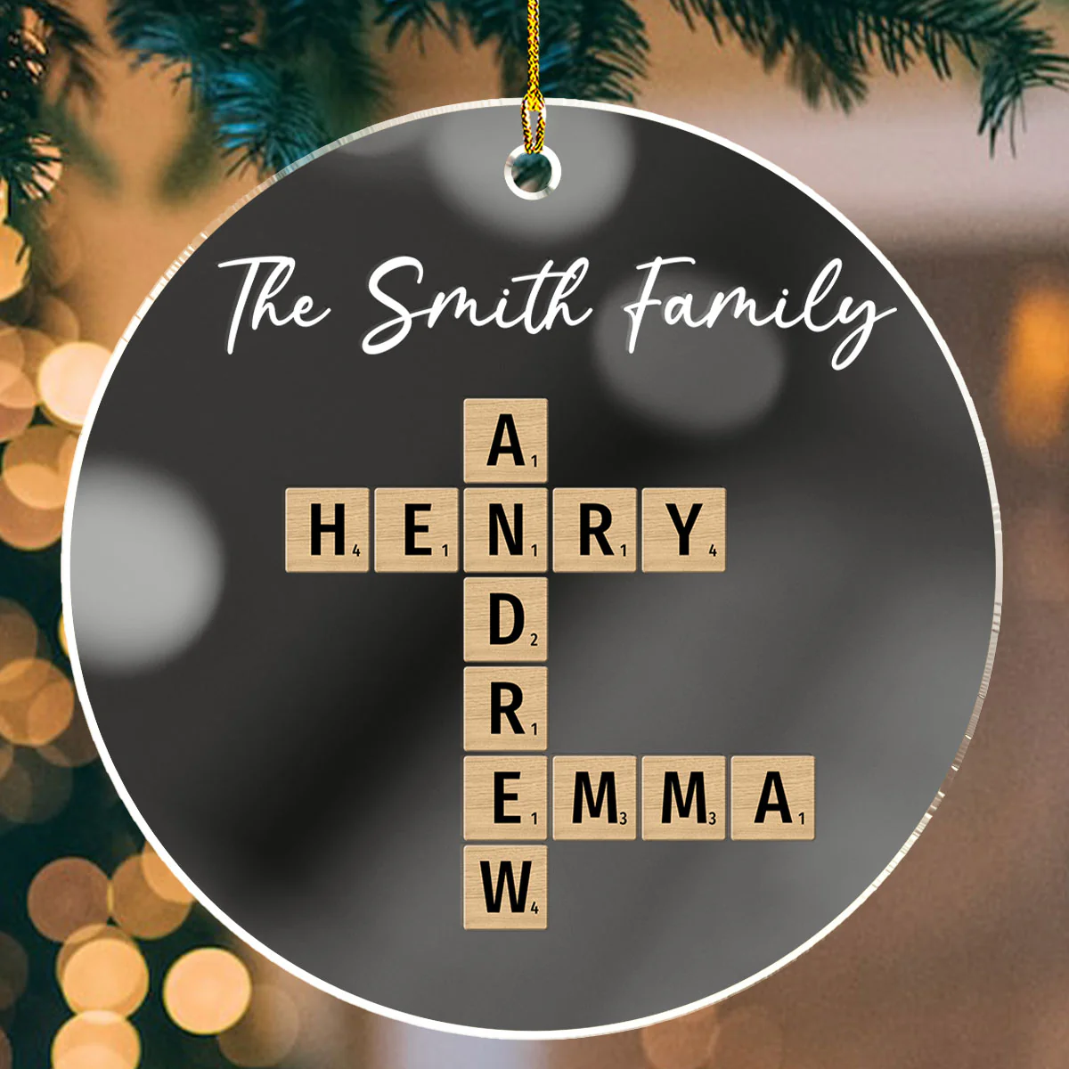 Family Besties Coworker Crossword Art - Personalized Custom Mirrored Acrylic Ornament - Image 4