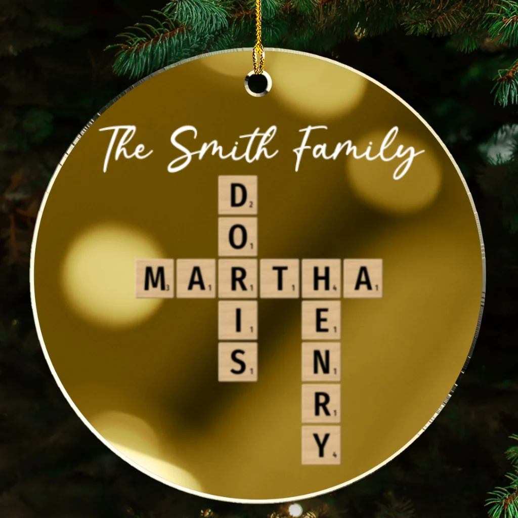 Family Besties Coworker Crossword Art - Personalized Custom Mirrored Acrylic Ornament - Image 6