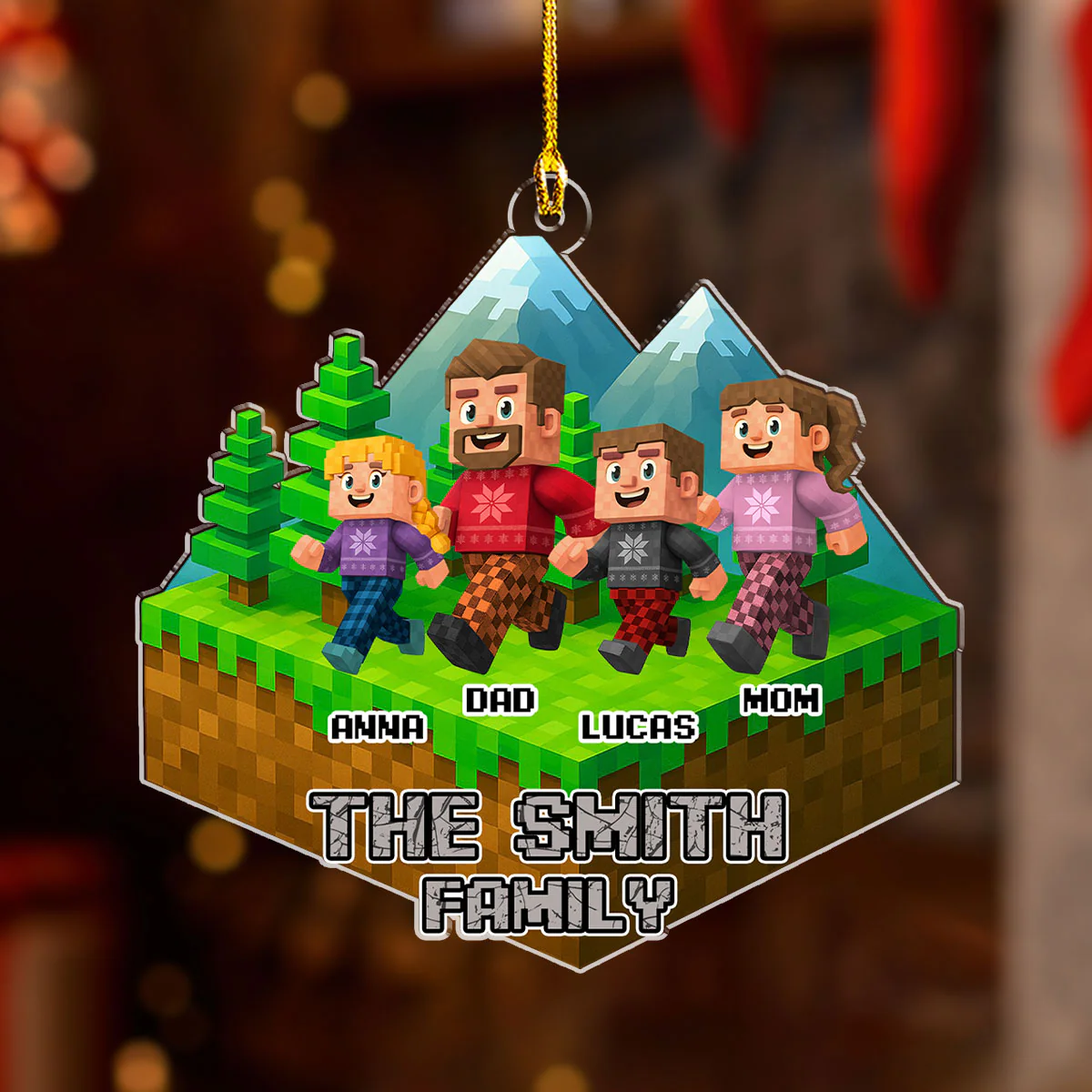 Family Blocky Voxel - Personalized Custom Acrylic Ornament - Image 3