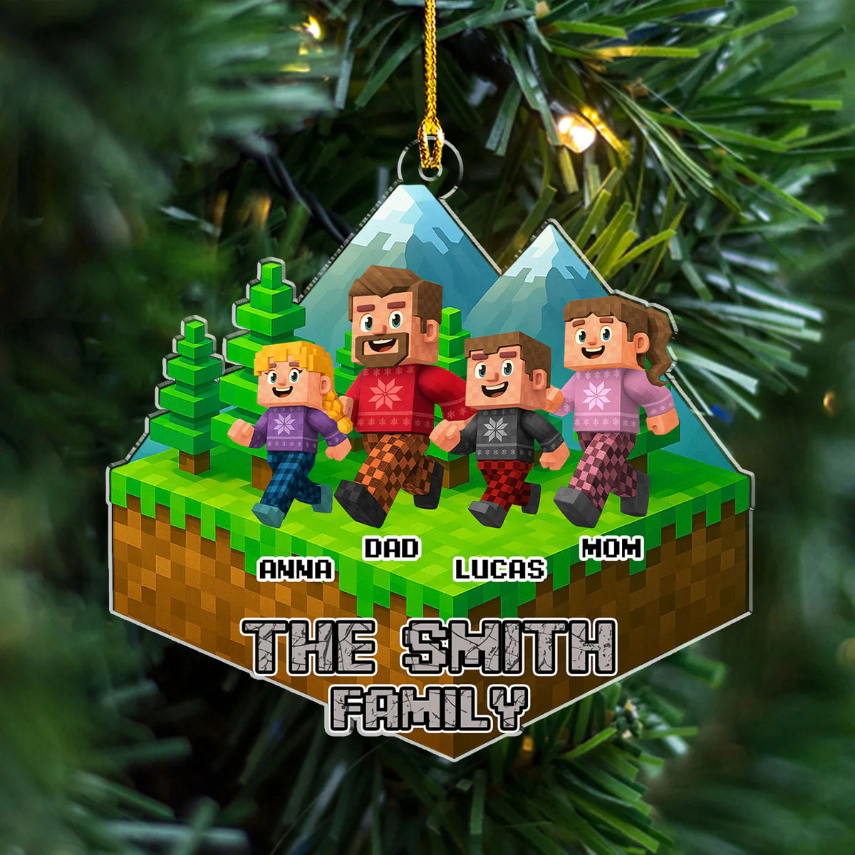 Family Blocky Voxel - Personalized Custom Acrylic Ornament - Image 4