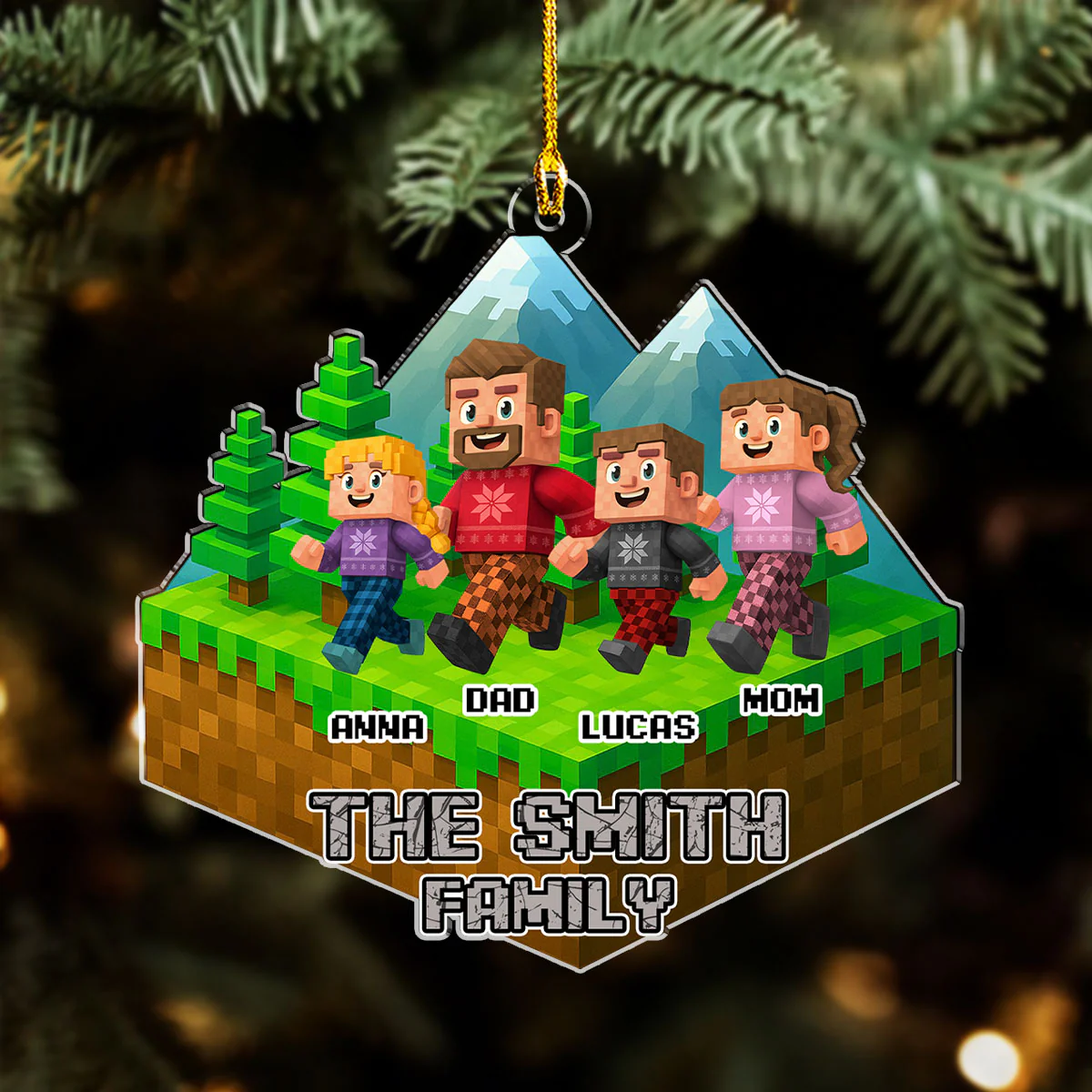 Family Blocky Voxel - Personalized Custom Acrylic Ornament - Image 5