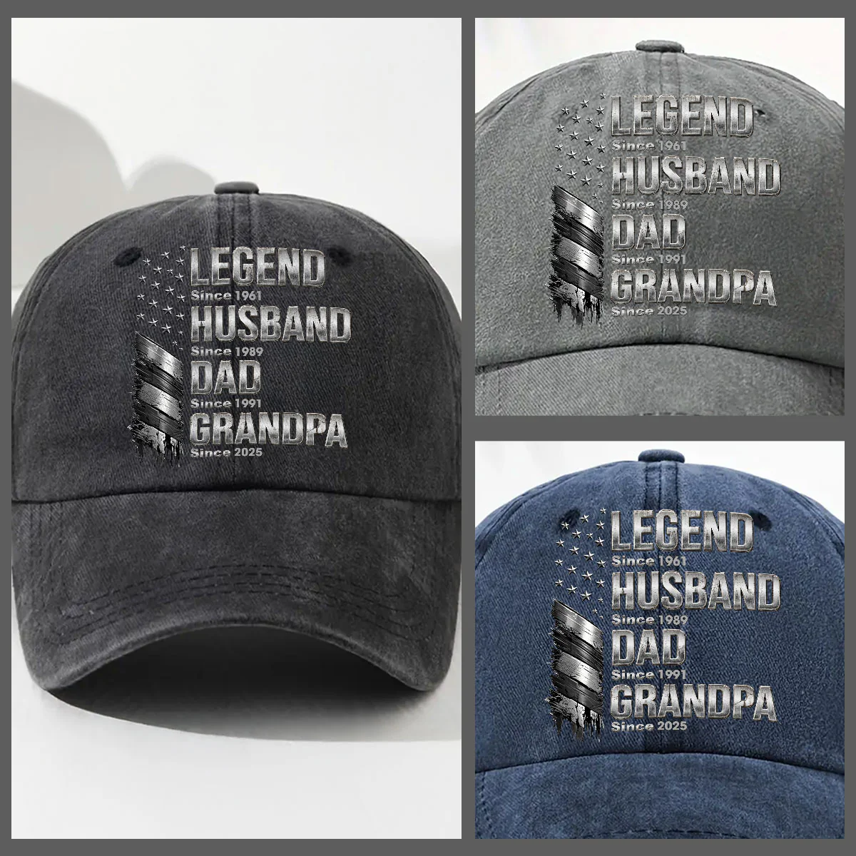Family Built By A Legend - Personalized Custom Vintage Washed Denim Cap - Image 3