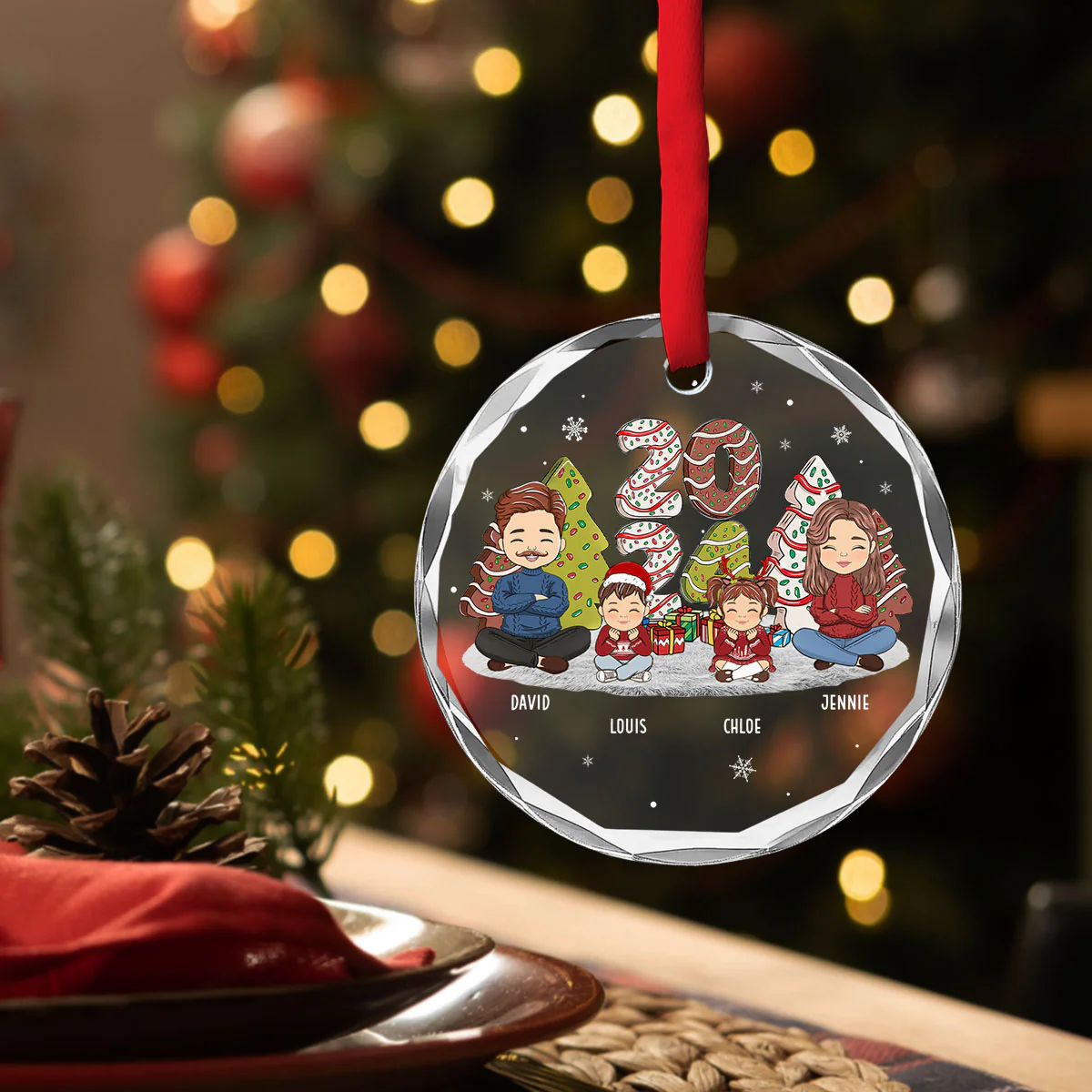 Family Cake - Personalized Custom Glass Ornament - Image 3
