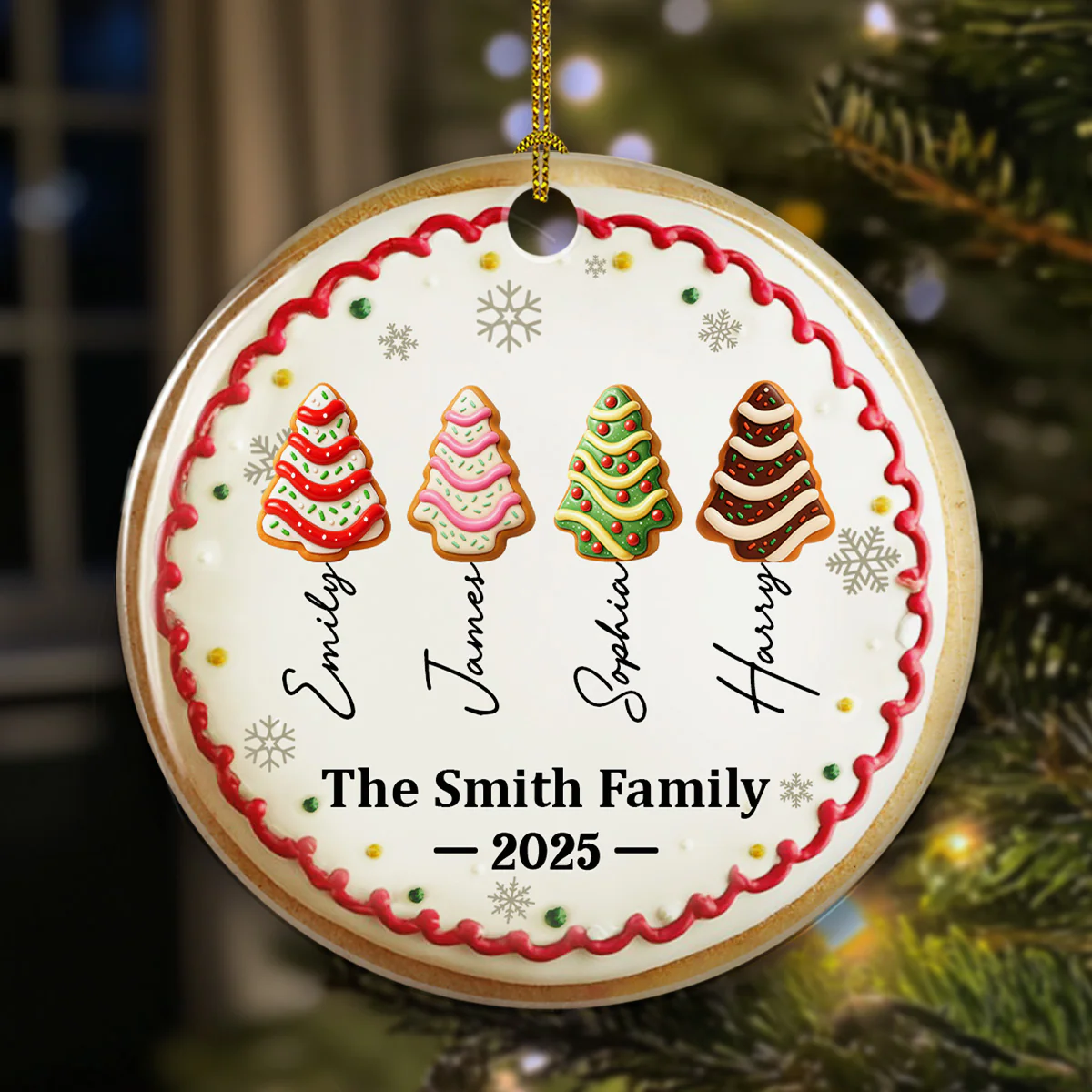 Family Christmas Cake Names - Personalized Custom 3D Effect Ceramic Ornament - Image 2