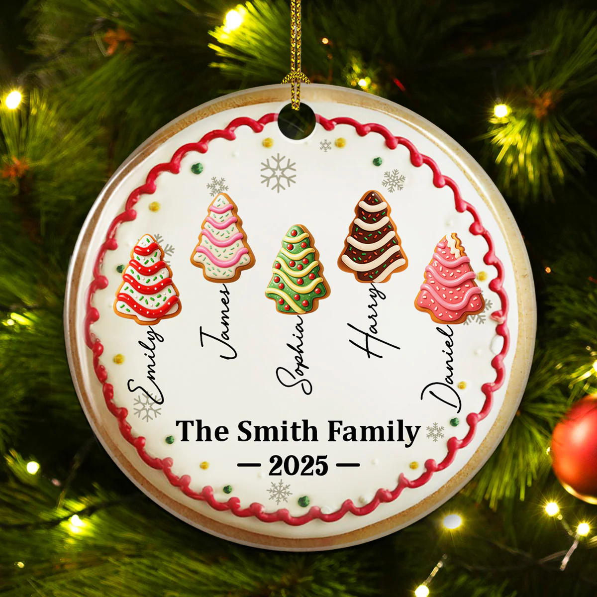 Family Christmas Cake Names - Personalized Custom 3D Effect Ceramic Ornament - Image 5
