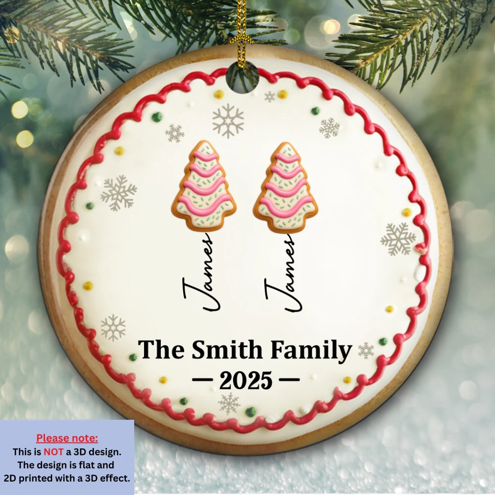 Family Christmas Cake Names - Personalized Custom 3D Effect Ceramic Ornament - Image 6