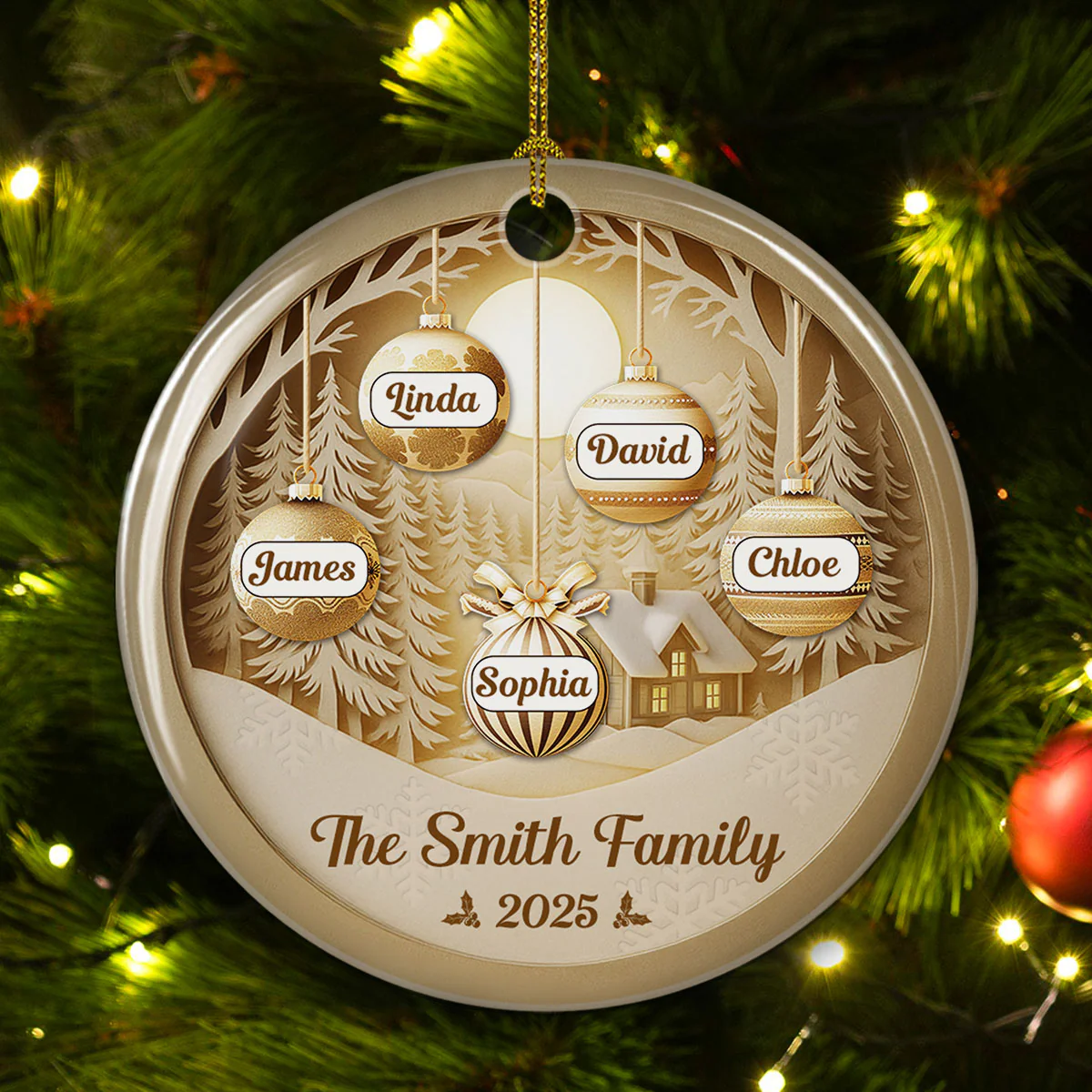 Family Christmas Golden Hour - Personalized Custom Ceramic Ornament - Image 2
