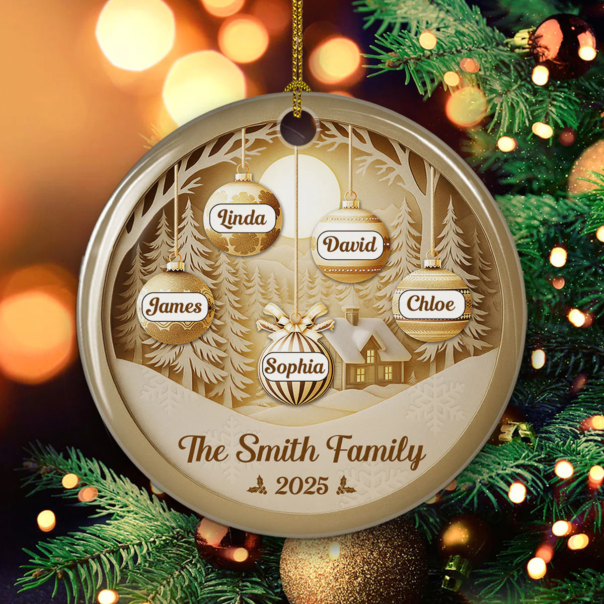 Family Christmas Golden Hour - Personalized Custom Ceramic Ornament - Image 3