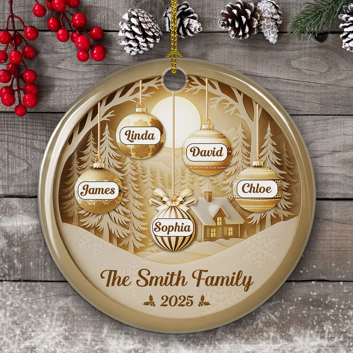 Family Christmas Golden Hour - Personalized Custom Ceramic Ornament - Image 4