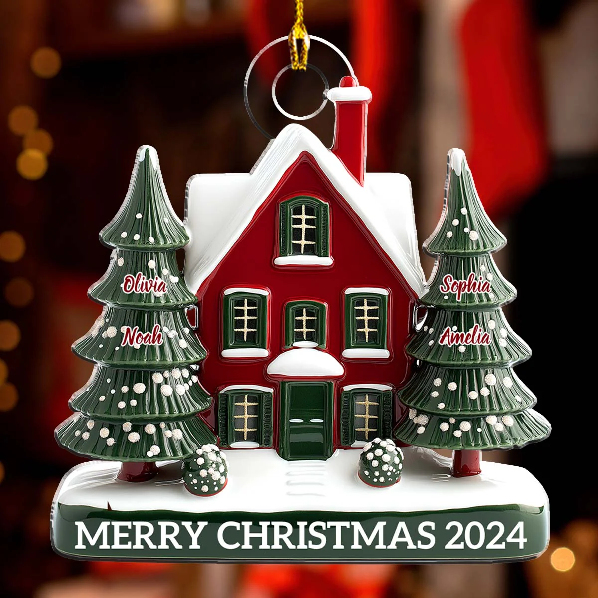 Family Christmas House Version 2 - Personalized Custom Acrylic Ornament - Image 2