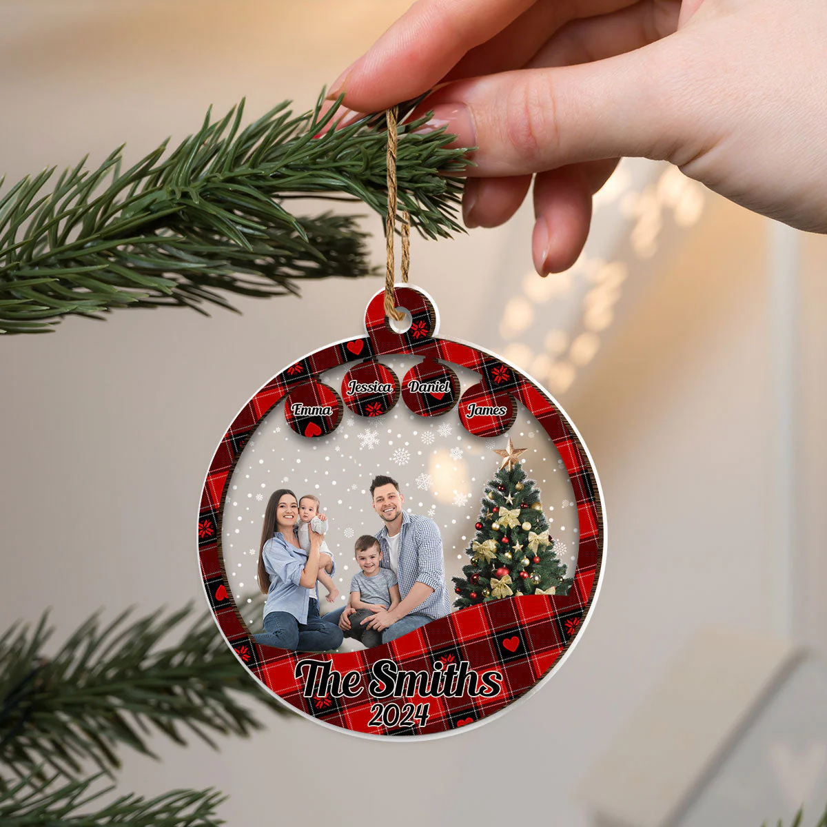 Family Christmas Ornament - Personalized Custom 2-layered Wood Ornament - Image 2