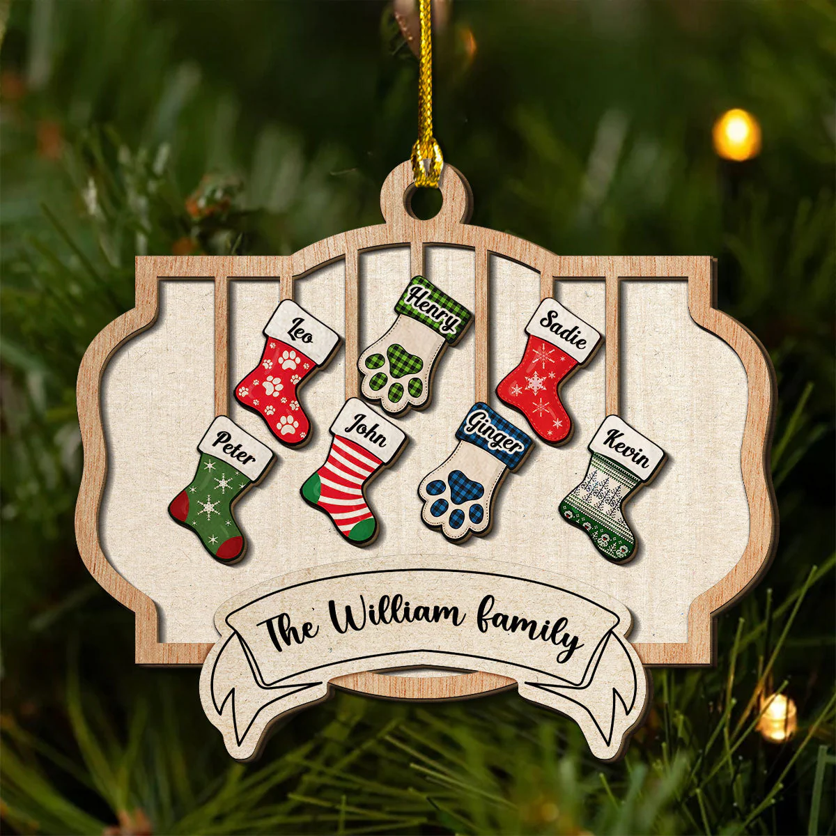 Family Christmas - Personalized Custom 2-Layered Wood Ornament - Image 3