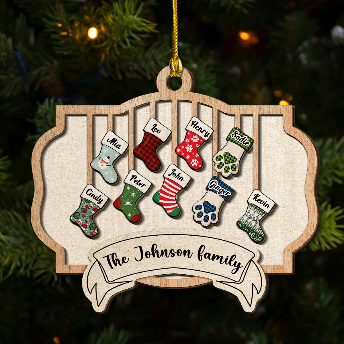 Family Christmas - Personalized Custom 2-Layered Wood Ornament - Image 4
