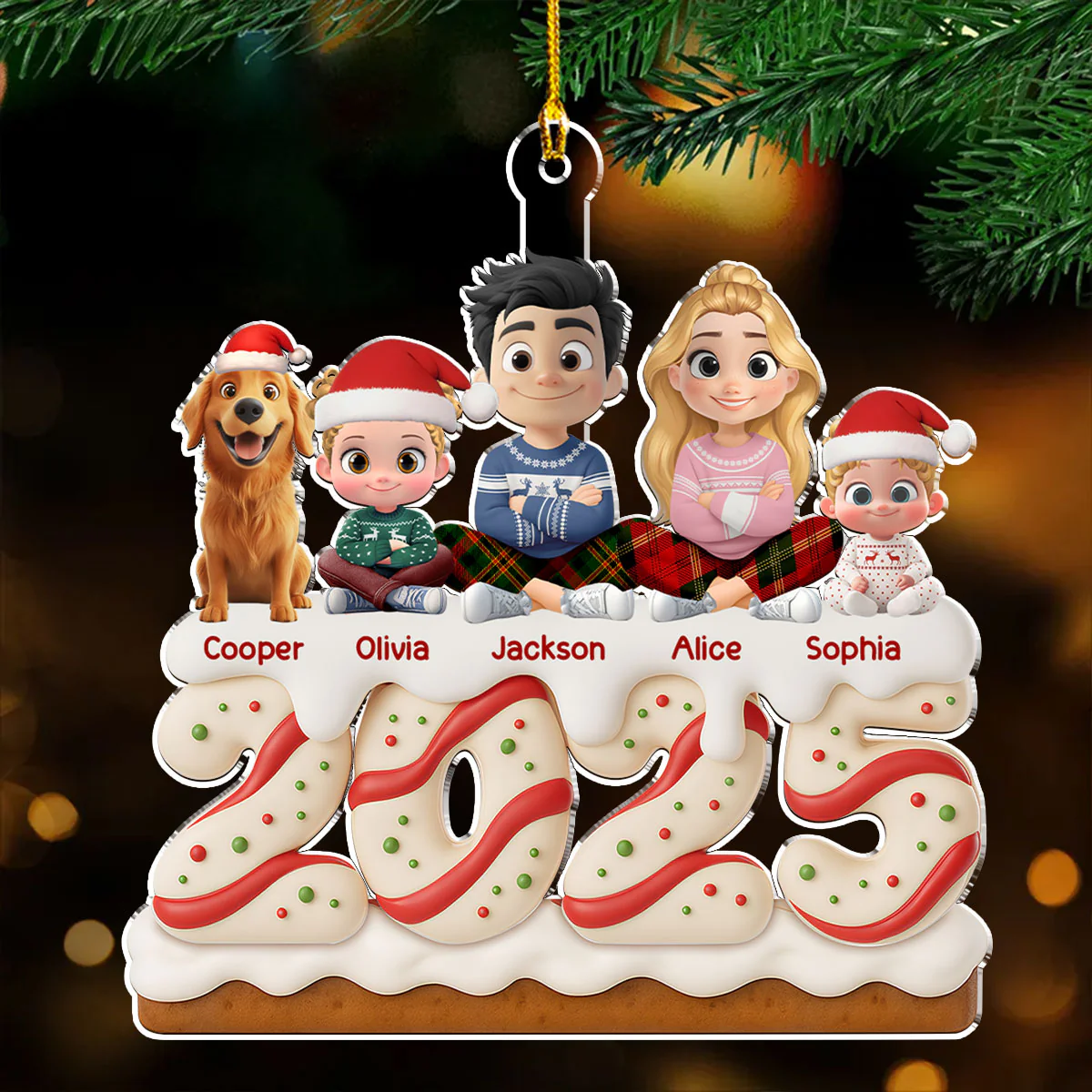 Family Christmas Tree Cake Version 2 - Personalized Custom Acrylic Ornament - Image 4
