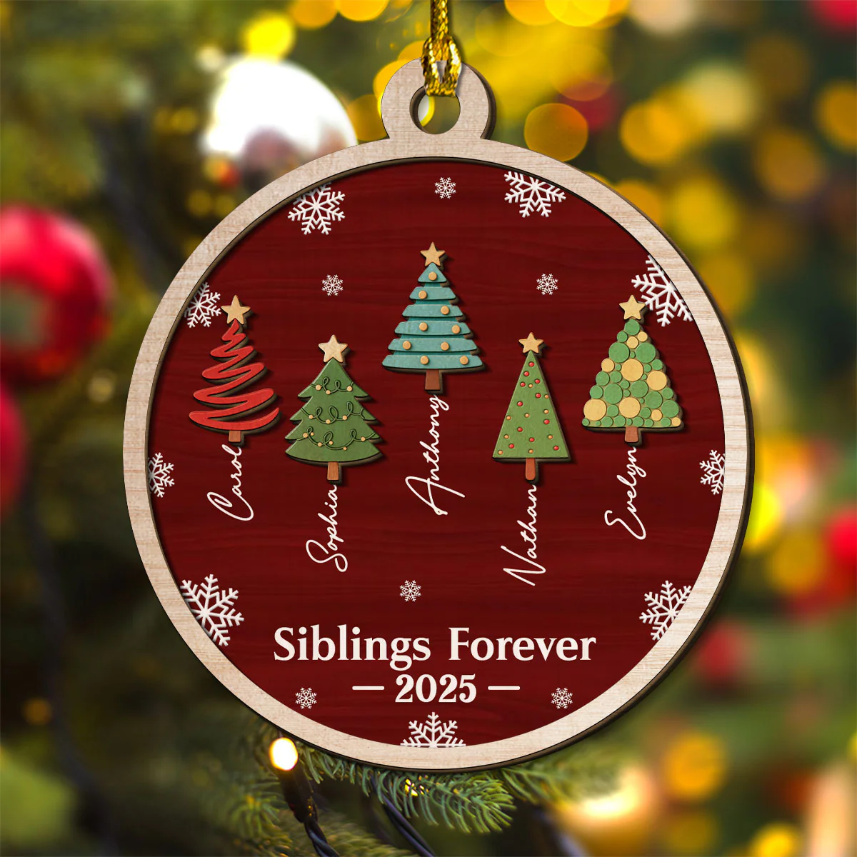 Family Christmas Tree Names - Personalized Custom 2-Layered Wood Ornament - Image 5