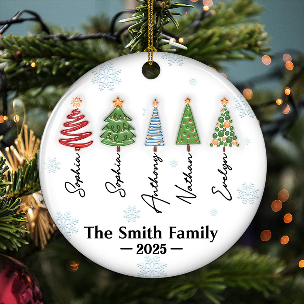Family Christmas Tree Names - Personalized Custom 3D Inflated Effect Ceramic Ornament - Image 3