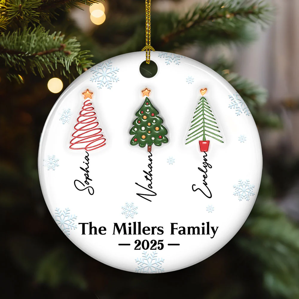 Family Christmas Tree Names Ver 2 - Personalized Custom 3D Inflated Effect Ceramic Ornament - Image 2
