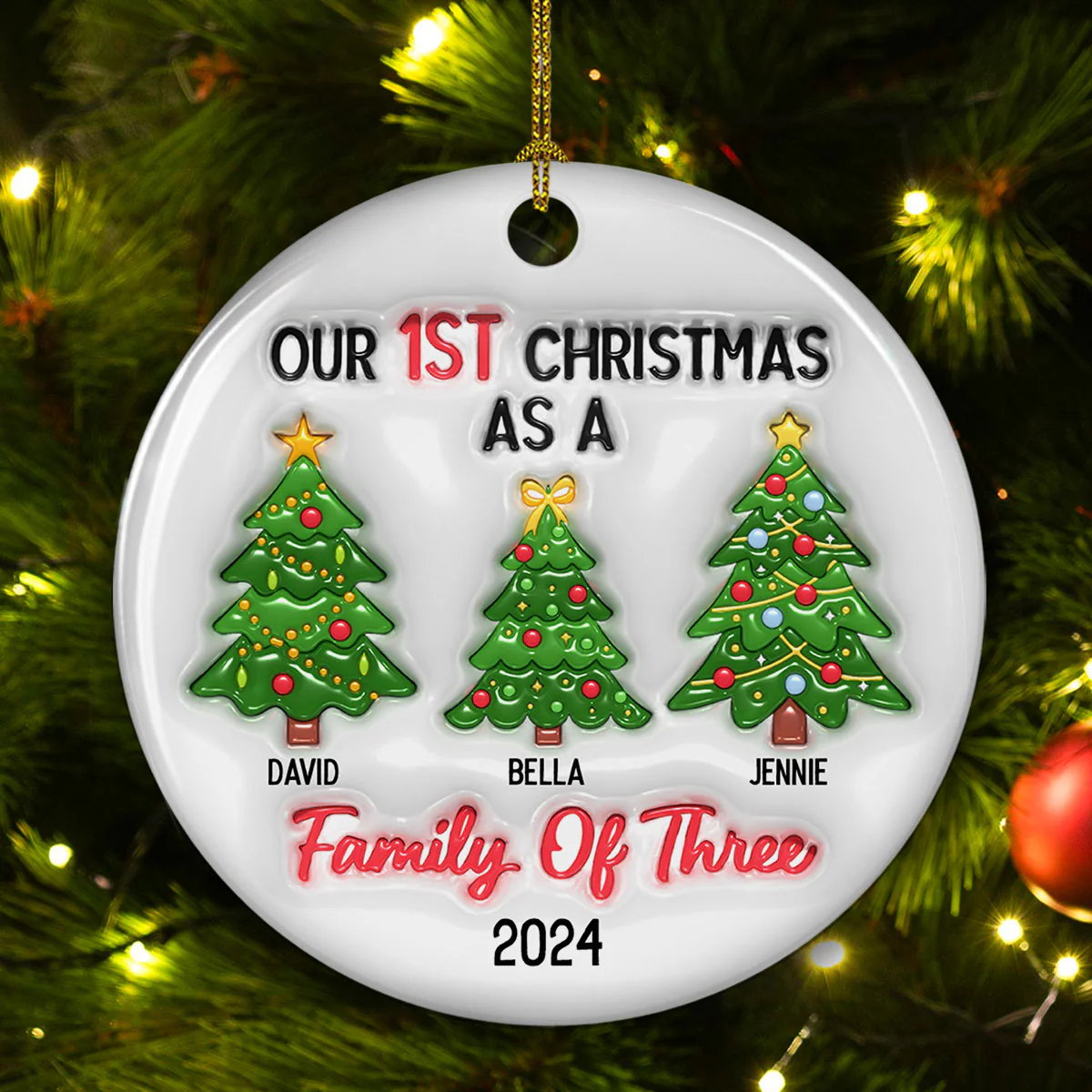 Family Christmas Tree - Personalized Custom 3D Inflated Effect Ceramic Ornament - Image 2