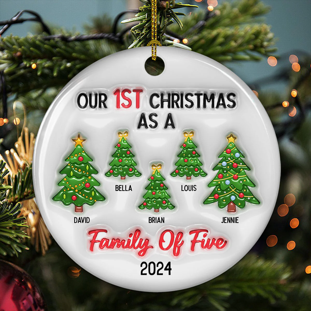 Family Christmas Tree - Personalized Custom 3D Inflated Effect Ceramic Ornament - Image 3