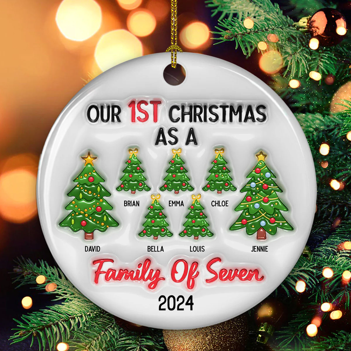 Family Christmas Tree - Personalized Custom 3D Inflated Effect Ceramic Ornament - Image 4
