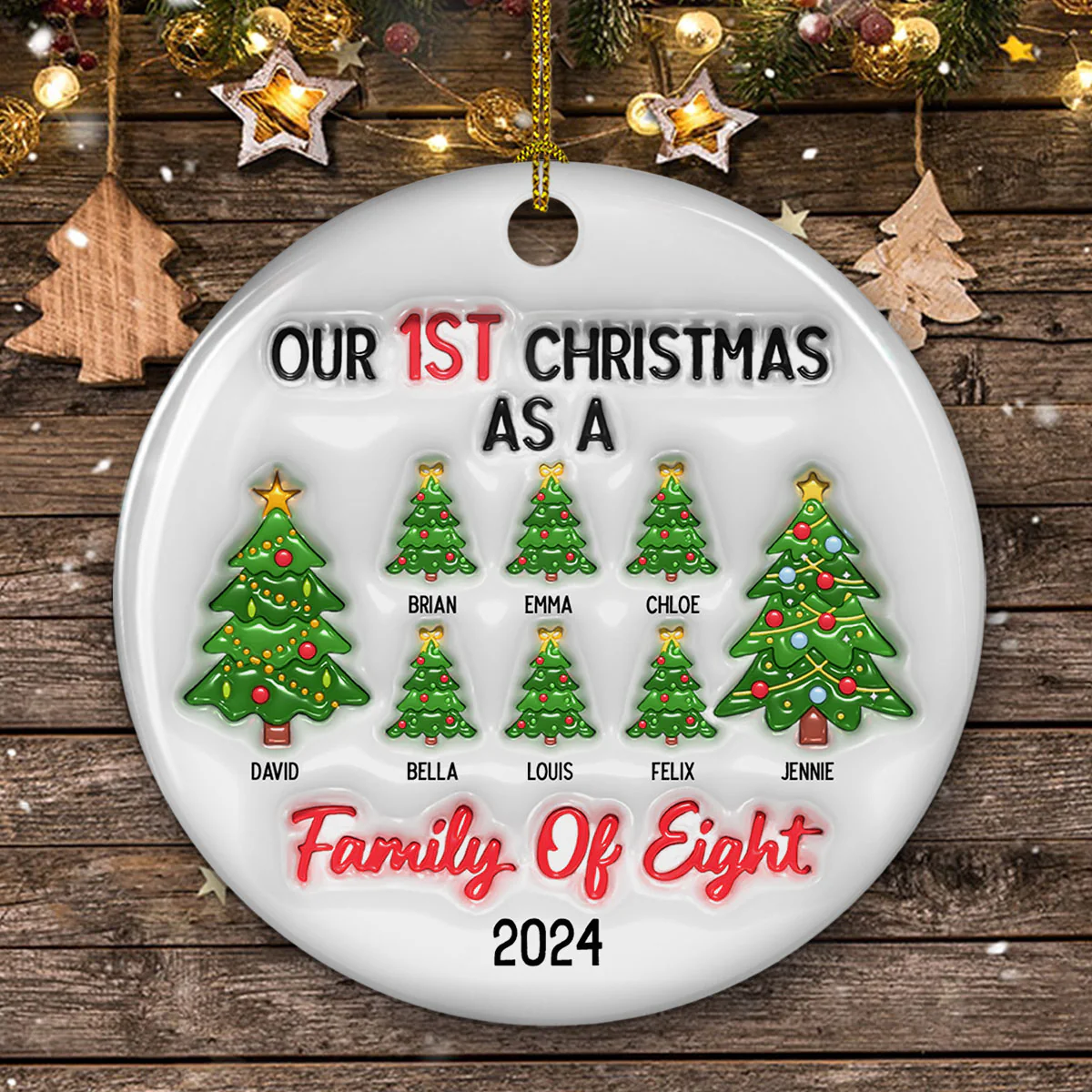 Family Christmas Tree - Personalized Custom 3D Inflated Effect Ceramic Ornament - Image 5