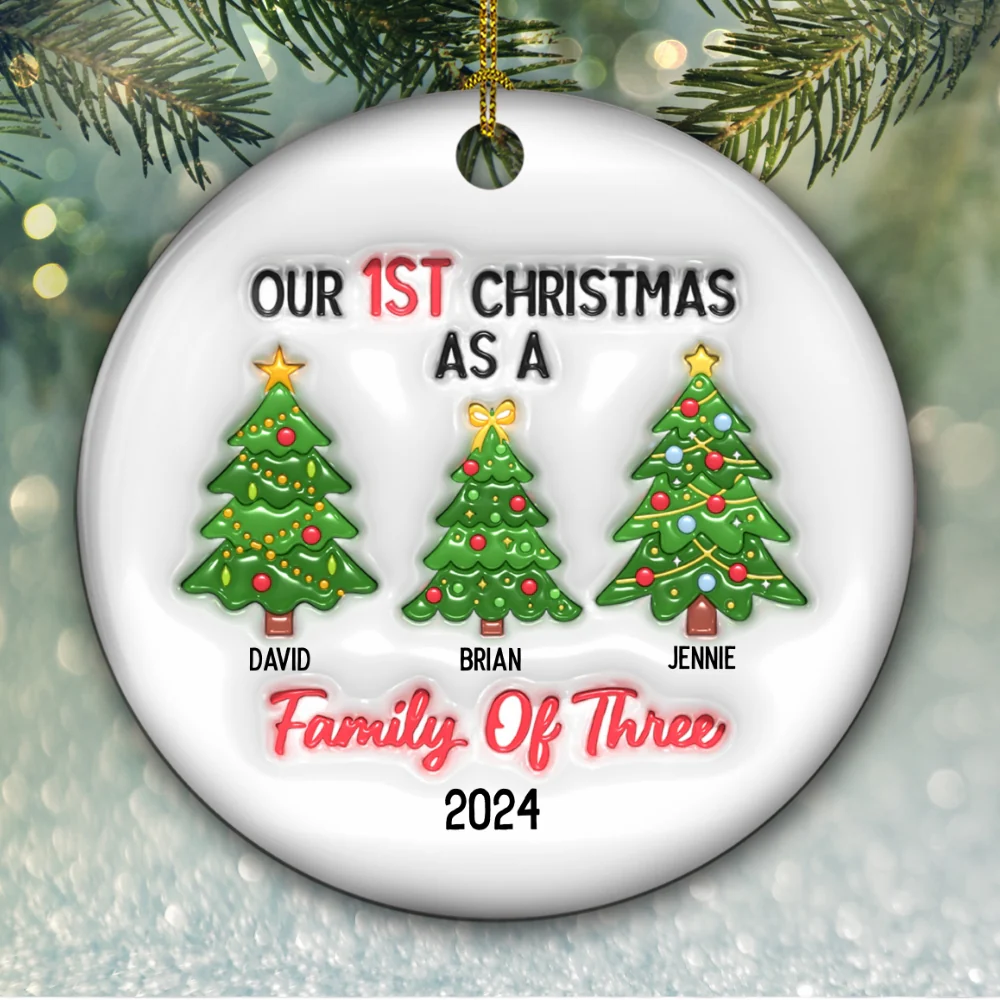 Family Christmas Tree - Personalized Custom 3D Inflated Effect Ceramic Ornament - Image 6