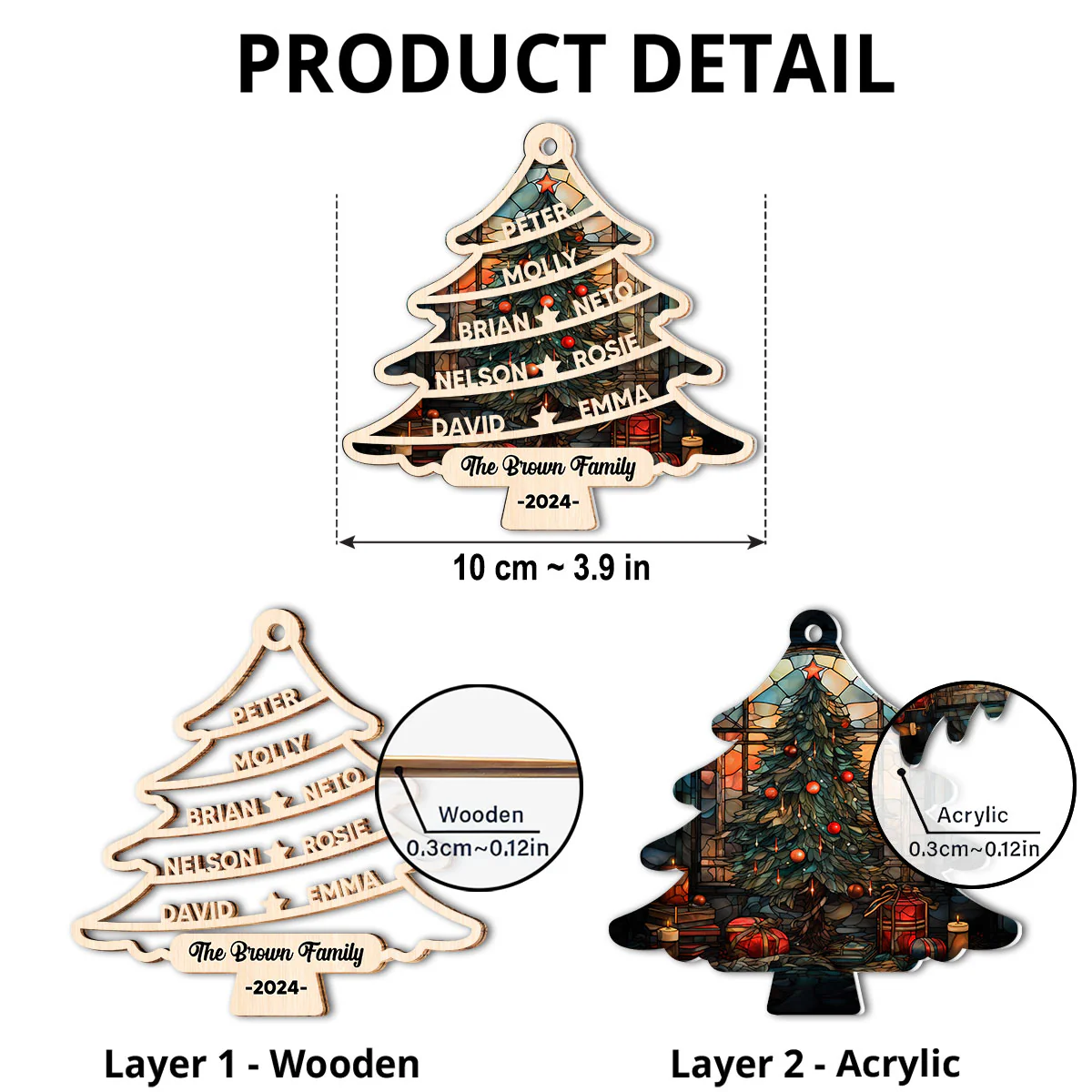Family Christmas Tree - Personalized Custom Suncatcher Ornament - Image 4