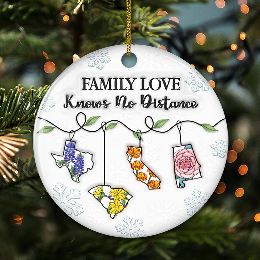 Family Connected By Heart Flower Ver - Personalized Custom 3D Inflated Effect Ceramic Ornament - Image 3