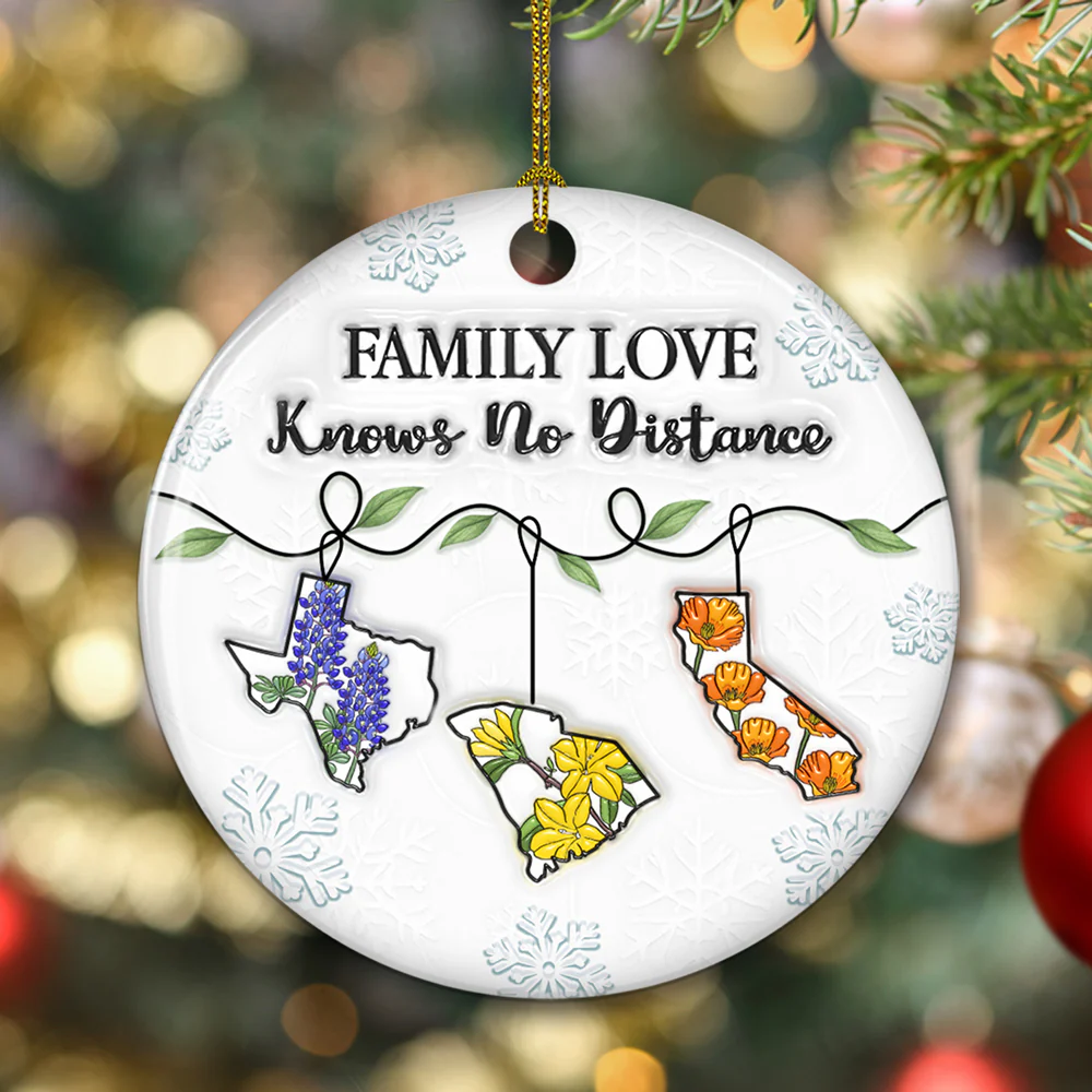 Family Connected By Heart Flower Ver - Personalized Custom 3D Inflated Effect Ceramic Ornament - Image 5