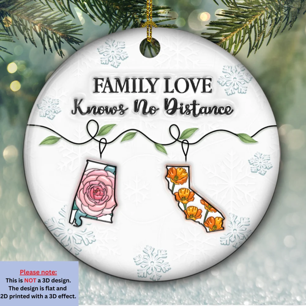 Family Connected By Heart Flower Ver - Personalized Custom 3D Inflated Effect Ceramic Ornament - Image 6