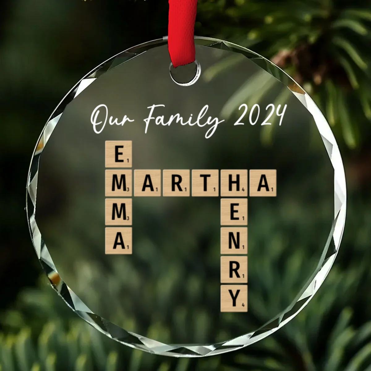 Family Besties Coworker Crossword Art  - Personalized Custom Glass Ornament - Image 7