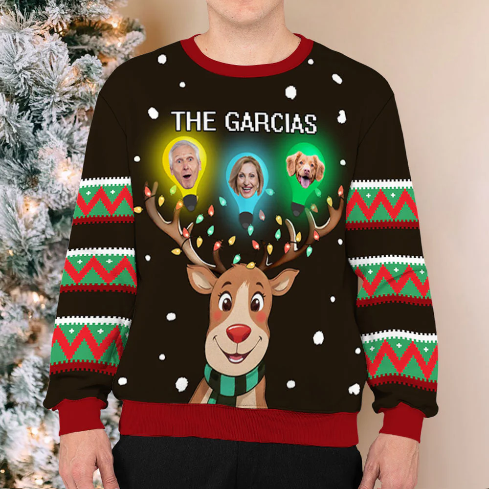 Family Custom Faces Light Reindeer Christmas - Personalized Custom All-Over-Print Sweatshirt - Image 6