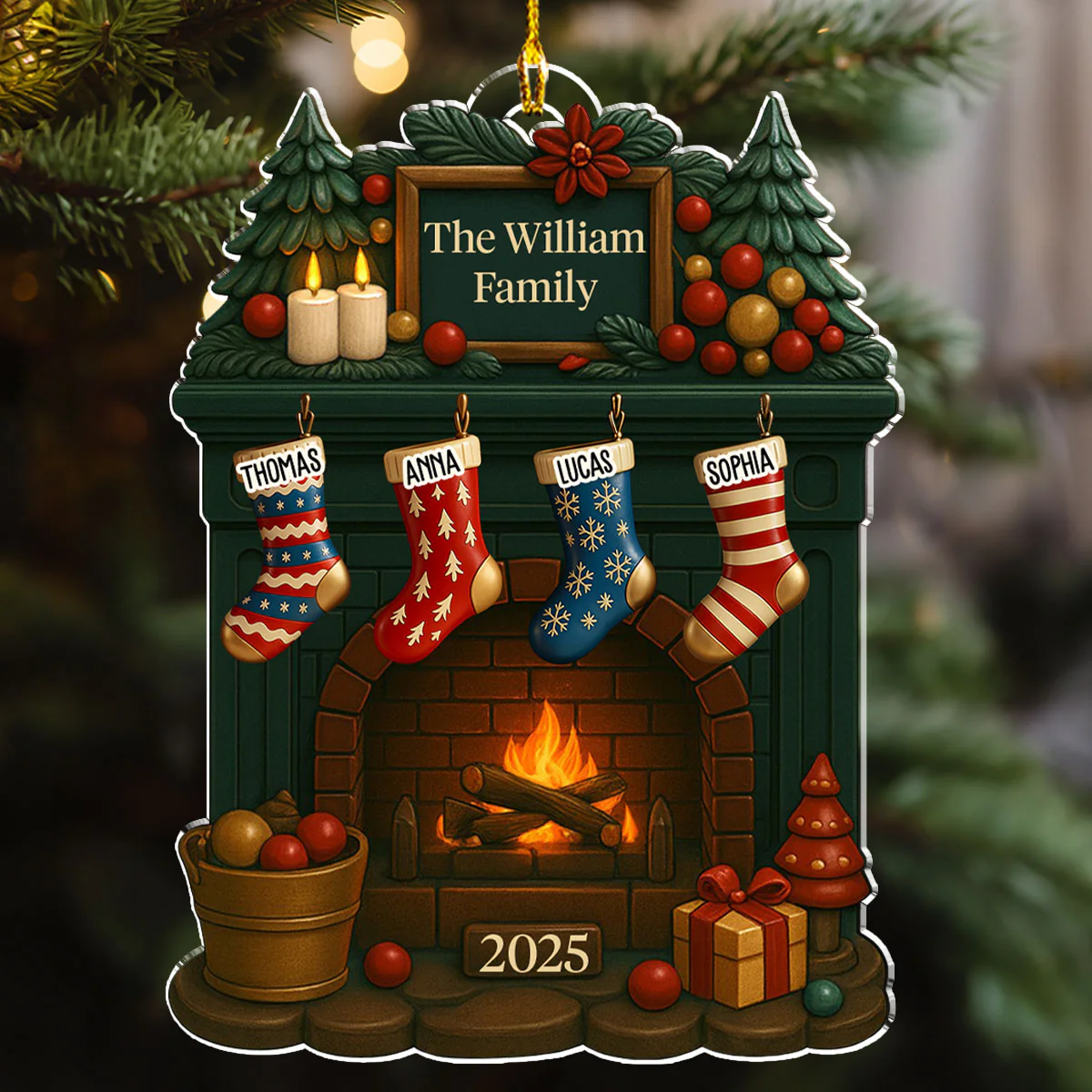 Family Fireplace - Personalized Custom Acrylic Ornament - Image 3