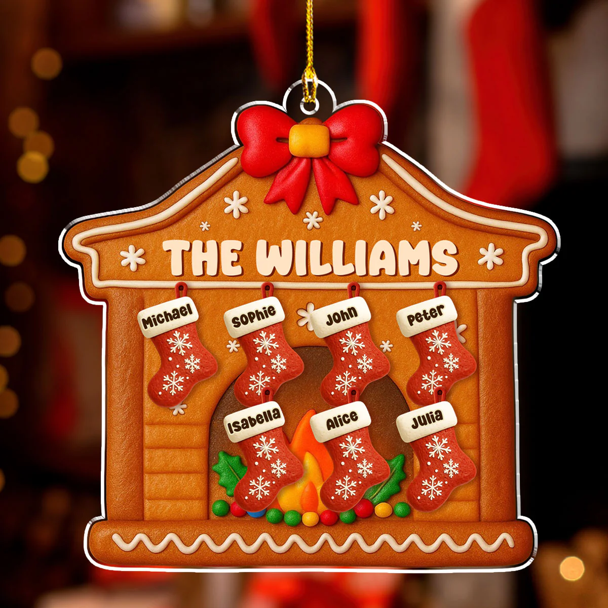 Family Fireplace - Personalized Custom Acrylic Ornament - Image 2