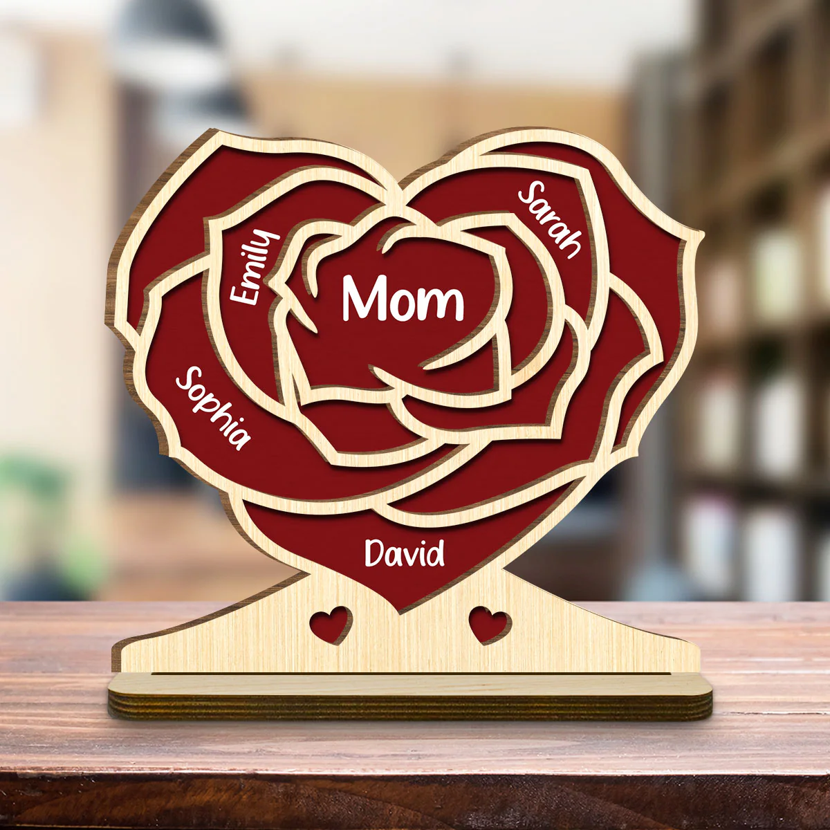 Family Flower - Personalized Custom 2-Layer Wood Plaque With Flat Base - Image 3