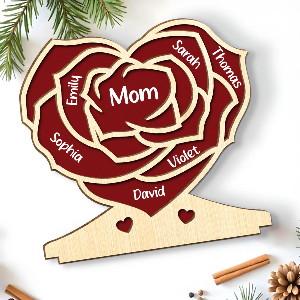 Family Flower - Personalized Custom 2-Layer Wood Plaque With Flat Base - Image 4