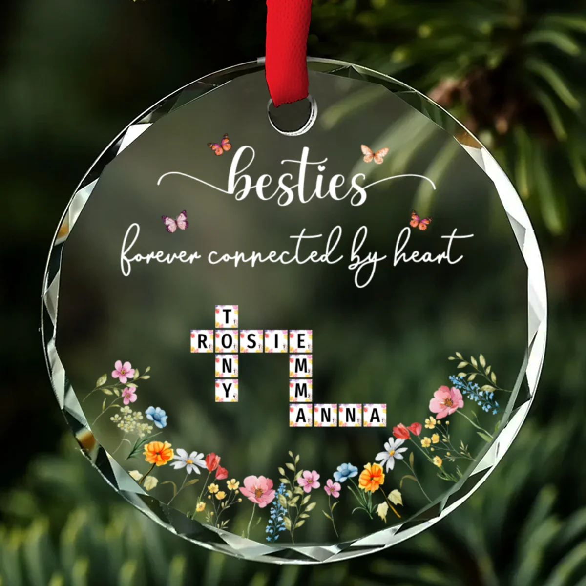 Family Forever Connected By Heart - Personalized Custom Glass Ornament - Image 6