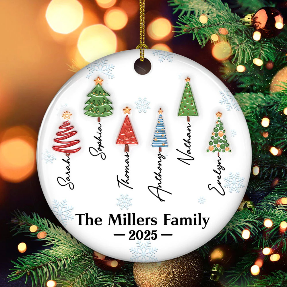 Family Forever Tree Names - Personalized Custom 3D Inflated Effect Ceramic Ornament - Image 2