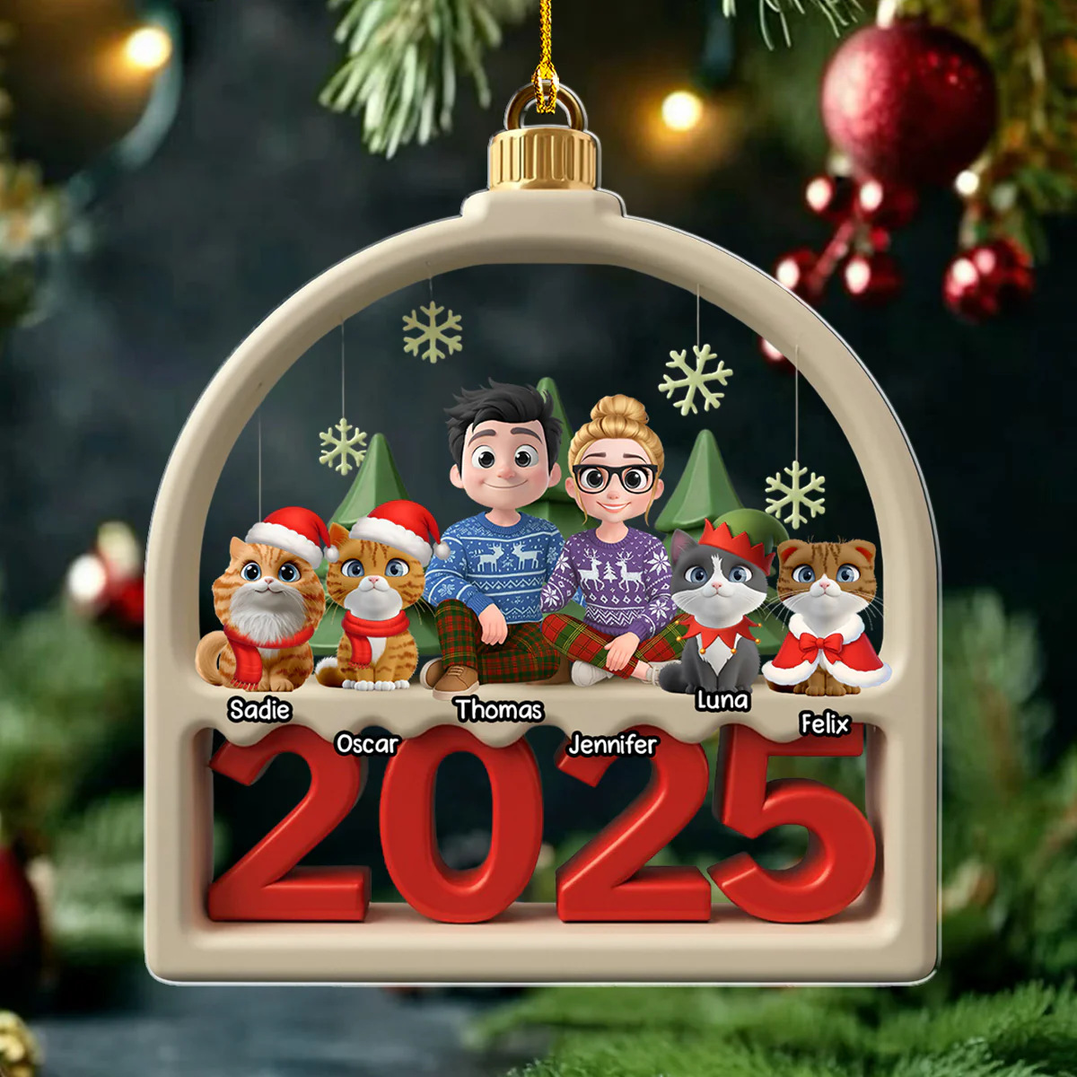 Family Furry And Cat - Personalized Custom Acrylic Ornament - Image 3